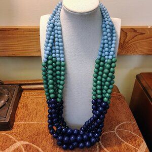 Vtg 90s Beautiful Chunky Baby Blue Green Navy 6 Multi Strand Necklace